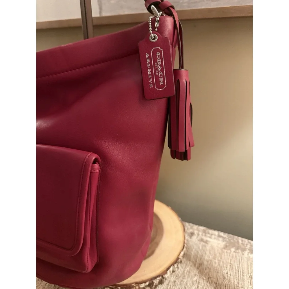 Coach Legacy Archival Red Bucket Hobo Bag Leather Turnlock Pocket G1269-21193